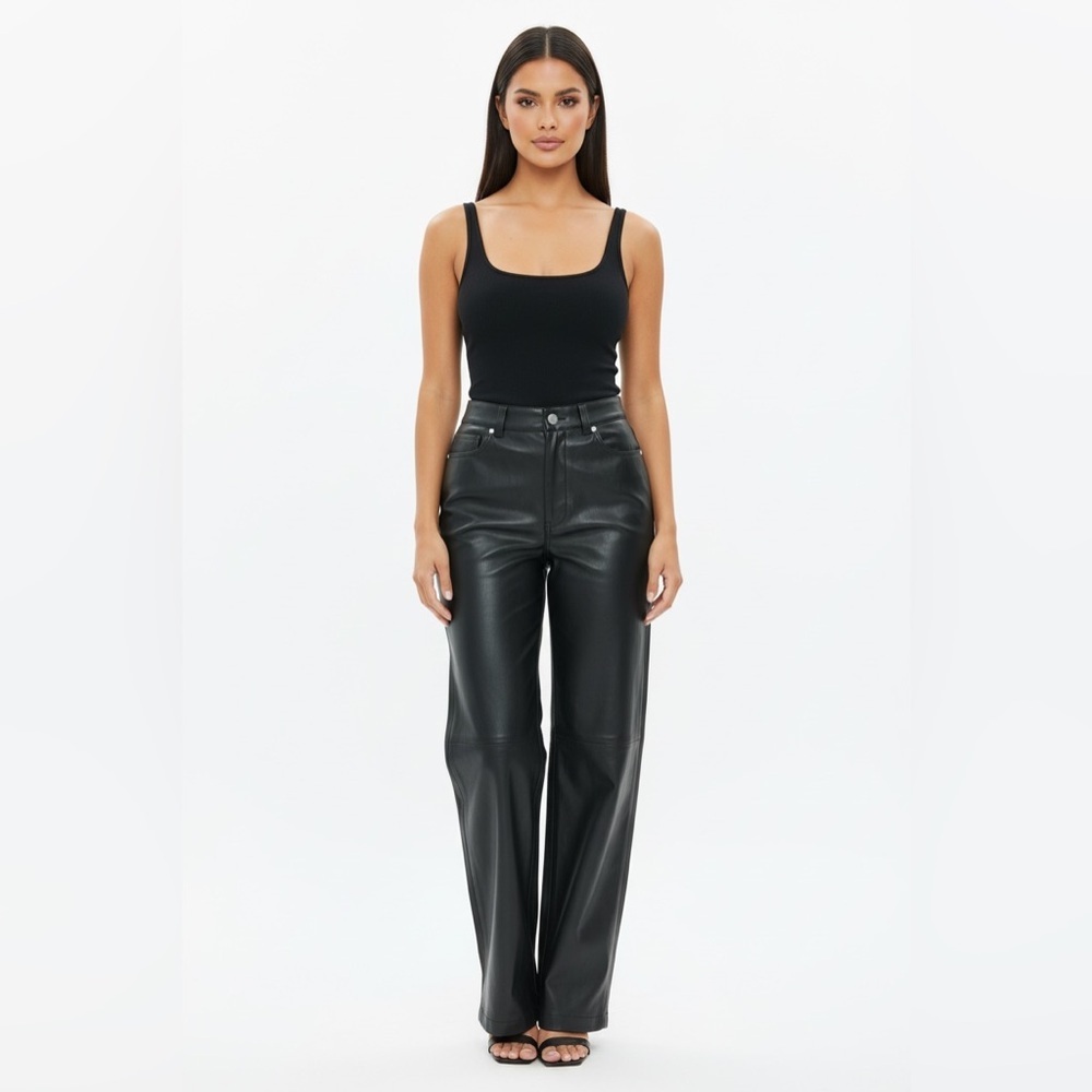 The Baxter Ribcage Straight Leg Faux Leather Pants Size 29 Black